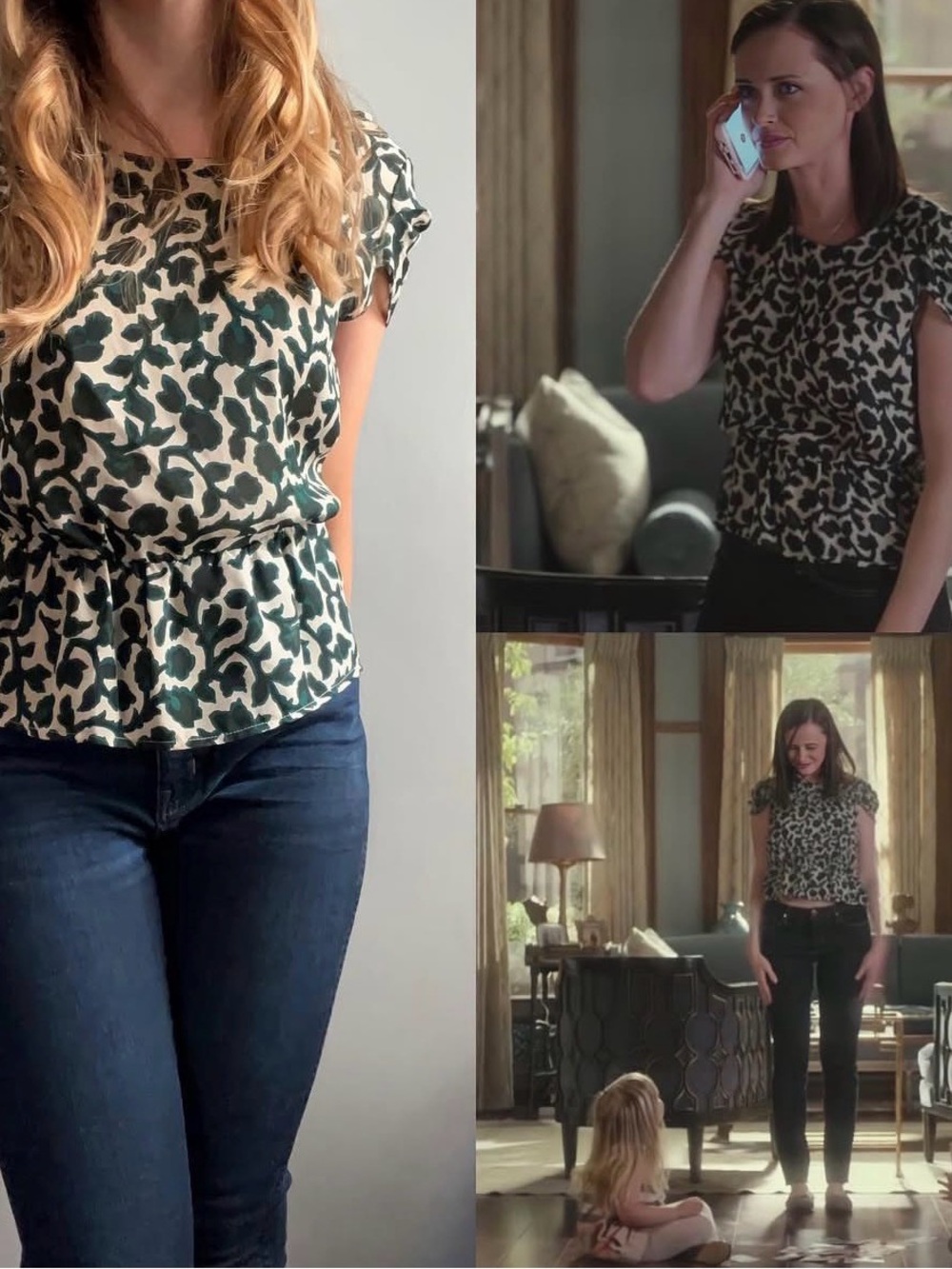 Joie Olive Green and Cream Short Sleeve Peplum Top ASO Gilmore Girls